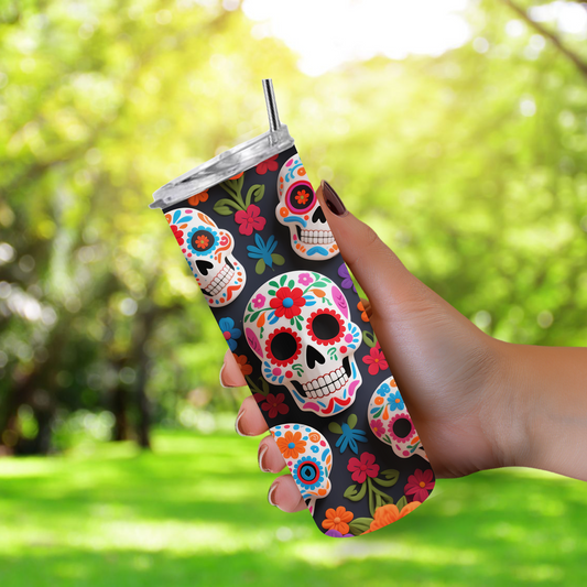 20 oz Tumbler "Skulls and Flowers"