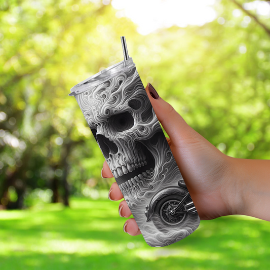 20 oz Tumbler "Smoky Skull Motorcycle"