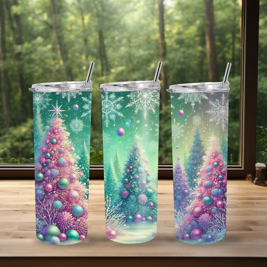 20 oz Tumbler "Colorful Christmas Trees"