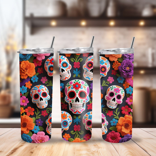 20 oz Tumbler "Skulls and Flowers"