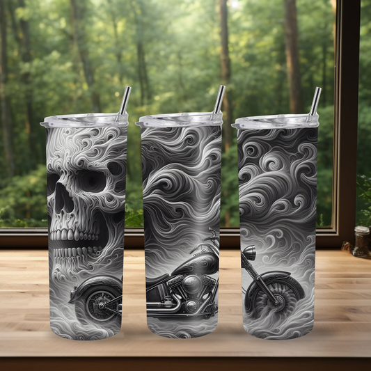 20 oz Tumbler "Smoky Skull Motorcycle"